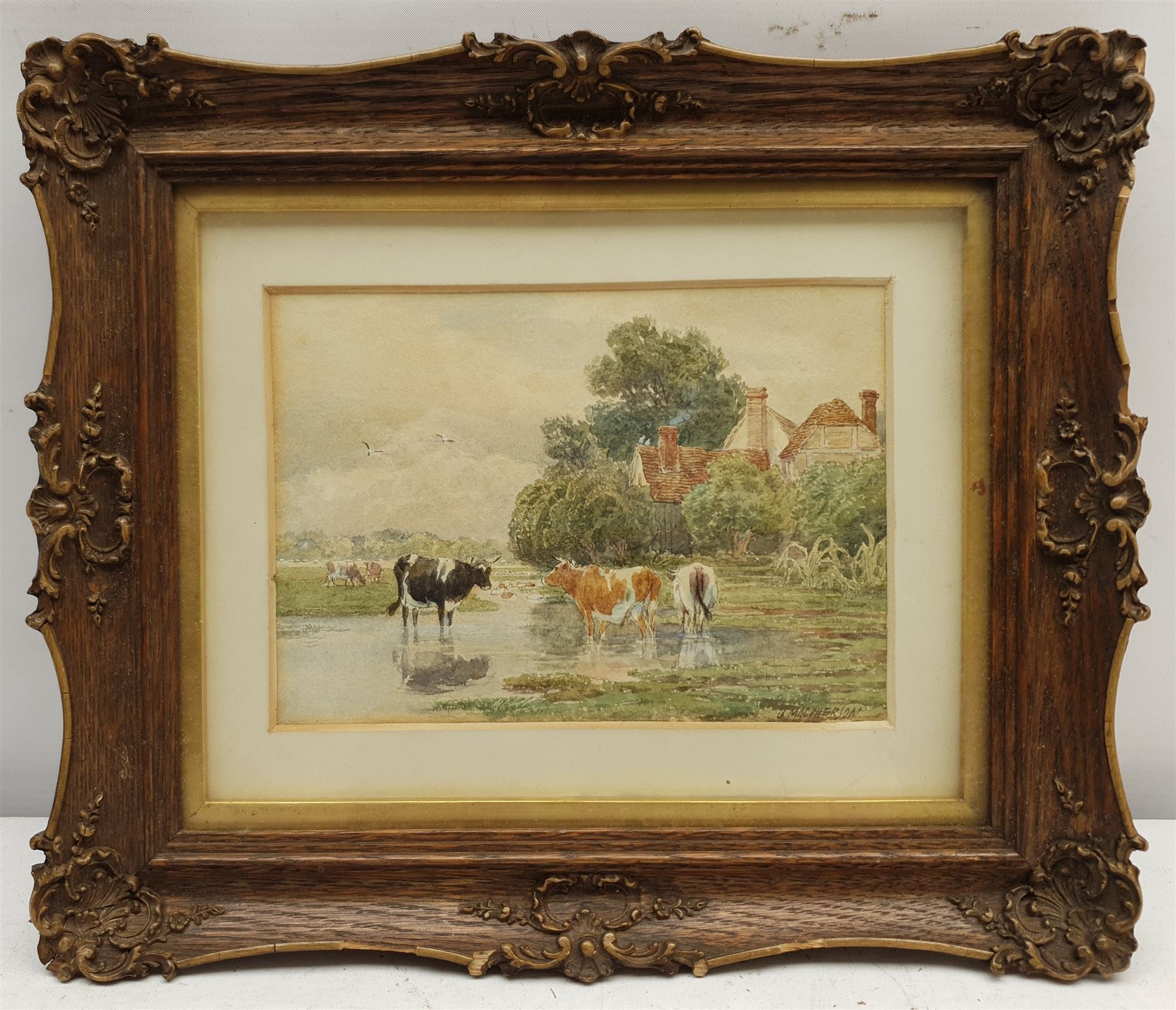 John MacPherson (British fl.1858-1891): Cows Paddling in the River - Image 2 of 2