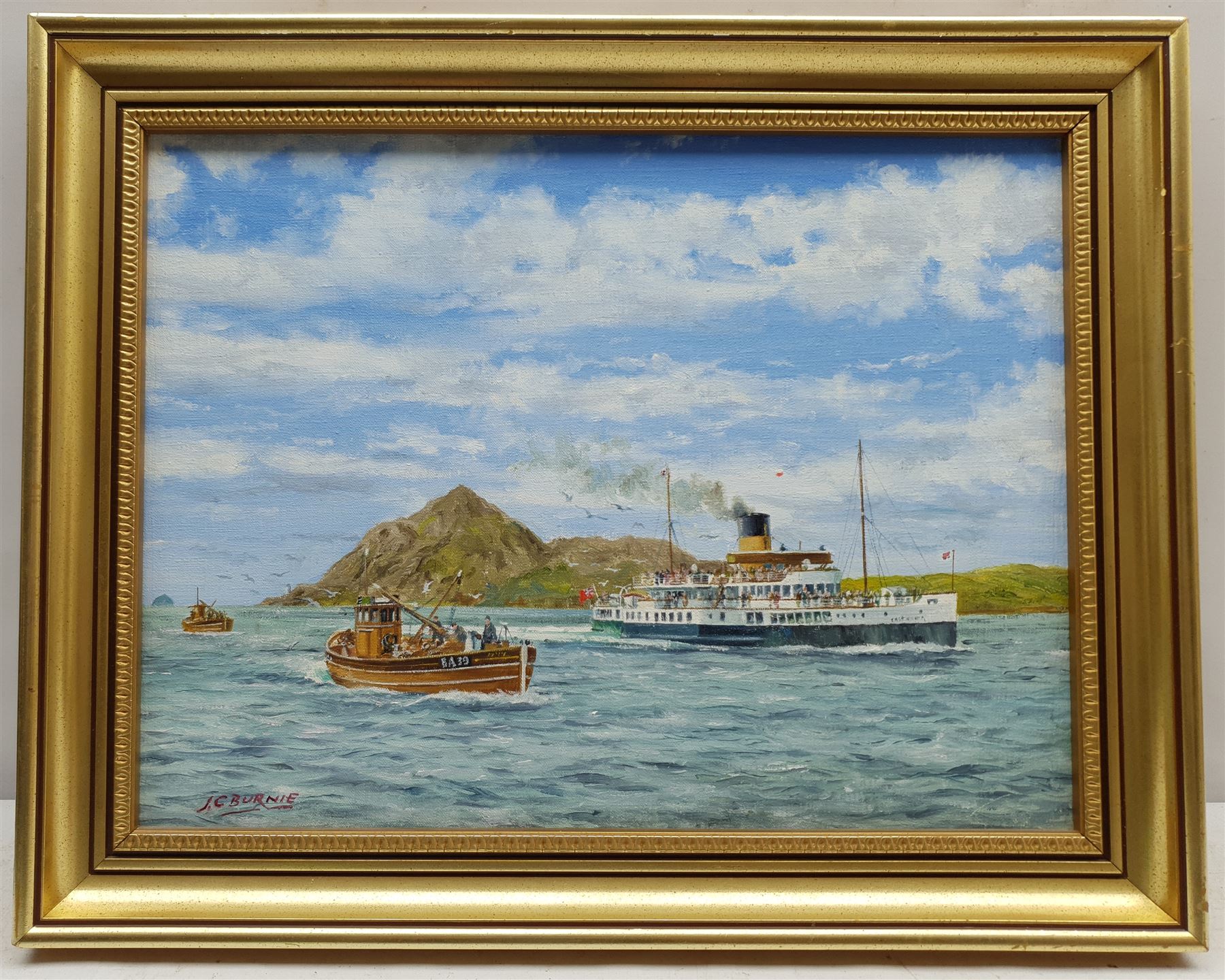 J C Burnie (British 20th century): Paddle Steamer Caledonia off Holy Isle - Image 2 of 4