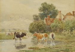 John MacPherson (British fl.1858-1891): Cows Paddling in the River