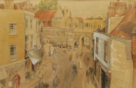 Ursula Macdonald (British b.1903): Elevated View of the Borough from King Street Canterbury