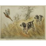 After Henry Wilkinson (British 1921-2011): Collingwood Cockers Spaniels Chasing Pheasant