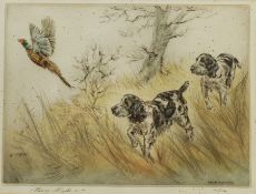 After Henry Wilkinson (British 1921-2011): Collingwood Cockers Spaniels Chasing Pheasant