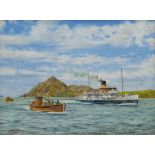 J C Burnie (British 20th century): Paddle Steamer Caledonia off Holy Isle