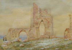 JG Hall (British 19th/20th century): Figures in Whitby Abbey