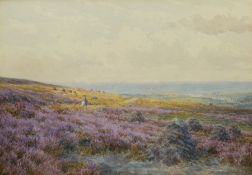 Mary Backhouse Bigland (British 1844-?): Horse Rider on the Moors with Larpool Viaduct and Whitby Ab