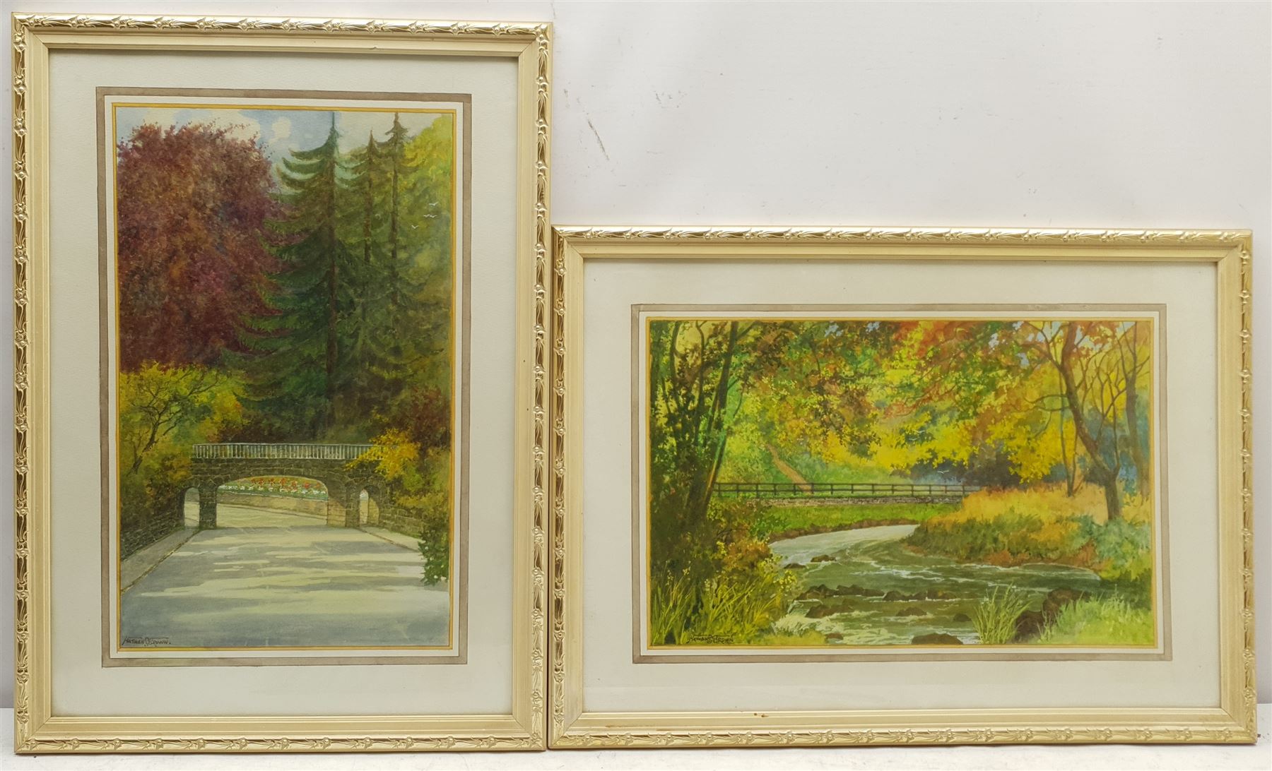 Nathan Stanley Brown (British 1890-1980): 'Bridge at Hackness' and 'Forge Valley at Autumn'