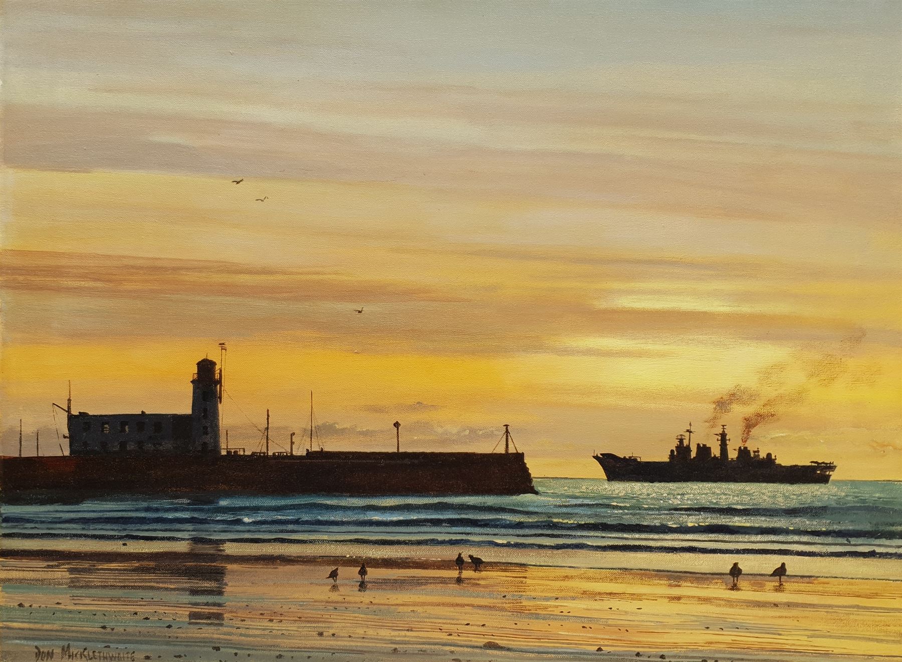 Don Micklethwaite (British 1936-): HMS Ark Royal at Scarborough 1988