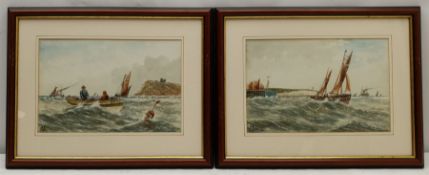 E Adams (British 19th/20th century): Coble in the North Bay Scarborough and Boats off Bridlington