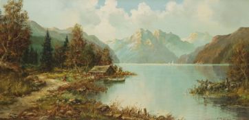 Continental School (20th century): Fjord Landscape with Fishing Hut
