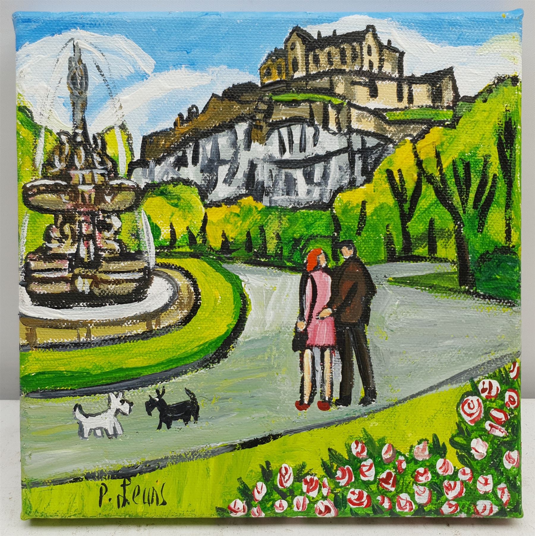 Phil Lewis (Northern British Contemporary): 'Edinburgh Castle Scotties Spring Stroll' - Image 2 of 3