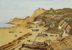 GB Lynton (British 20th century): Cornish Coastal Village '1895'