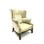 20th century Georgian style oak framed wingback armchair