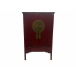 Chinese red lacquered elm and pine Moon marrige cabinet
