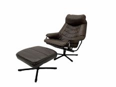 Skoghaug Industries - Leather reclining swivel armchair and matching footstool
