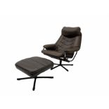 Skoghaug Industries - Leather reclining swivel armchair and matching footstool