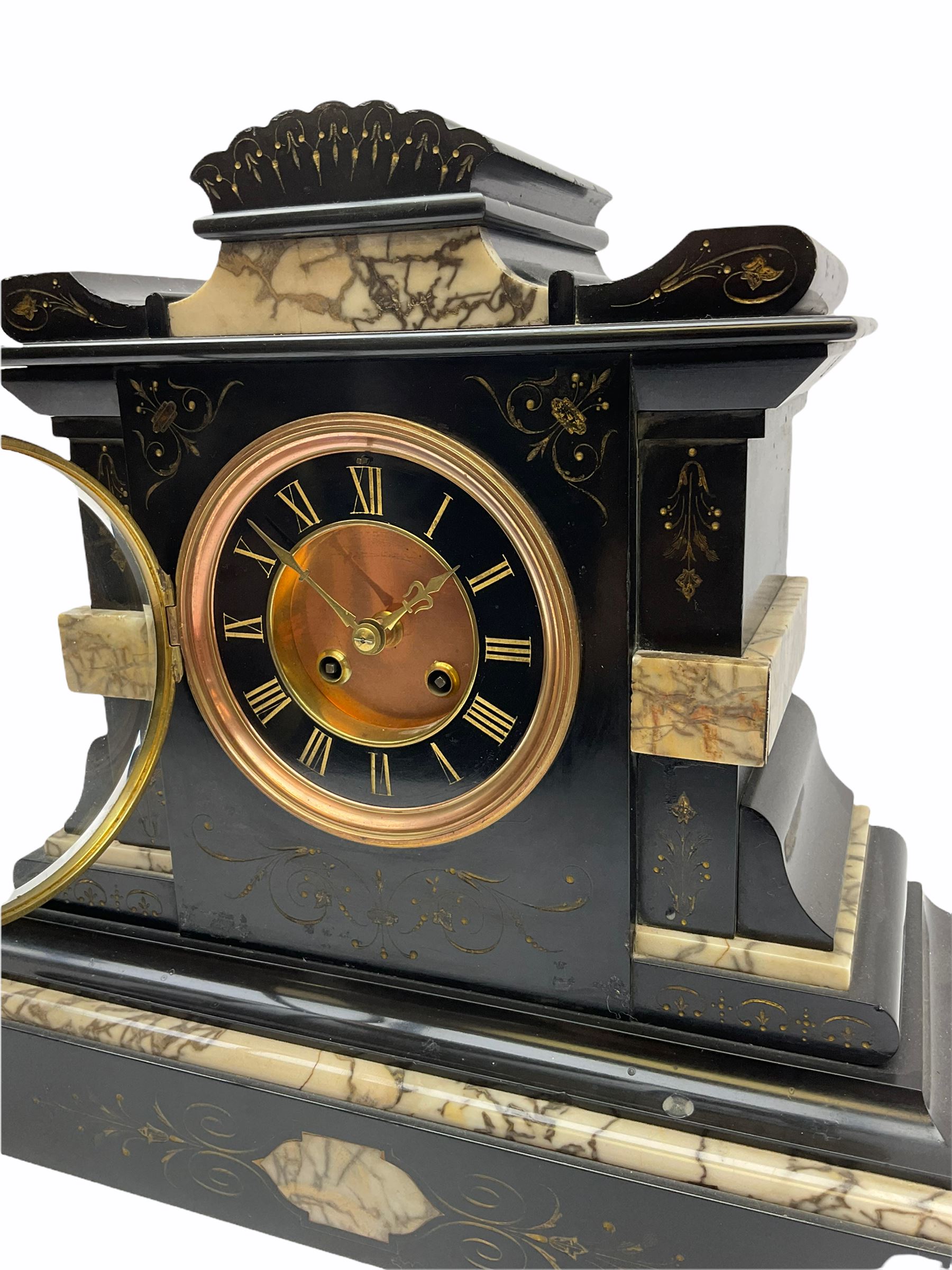 Late 19th century twin train French eight-day rack striking mantle clock with a recoil escapement st - Image 7 of 8