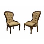 Pair Victorian style stained beech framed bedroom chairs