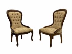 Pair Victorian style stained beech framed bedroom chairs