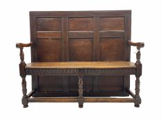 George III oak panelled back settle