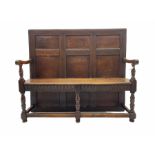 George III oak panelled back settle