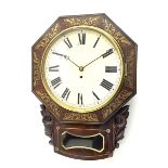 Mid-19th century mahogany veneered eight-day four-pillar single fusee drop dial wall clock with an o