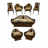 1920's simulated walnut seven piece drawing room berg�re lounge suite - three seat settee with curve