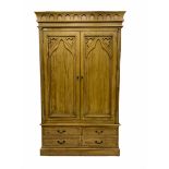 Gothic polished pine double wardrobe