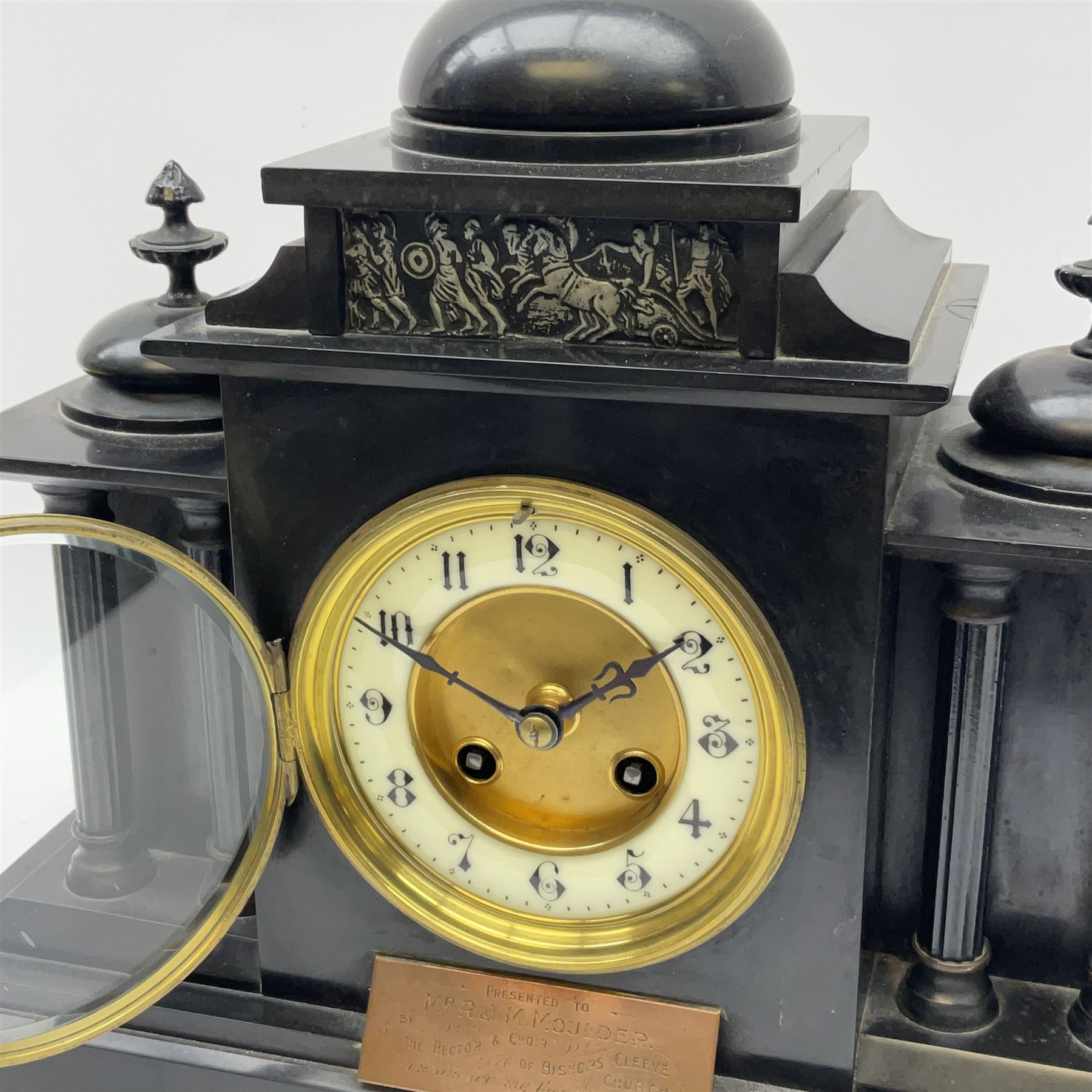 French eight-day mantle clock in a Belgium slate case - Image 3 of 5