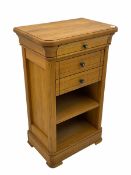 Clemence Richards - oiled oak pedestal shelf and drawer unit