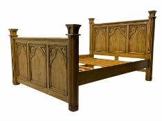 Gothic polished pine 5� King-size bedstead