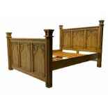 Gothic polished pine 5� King-size bedstead