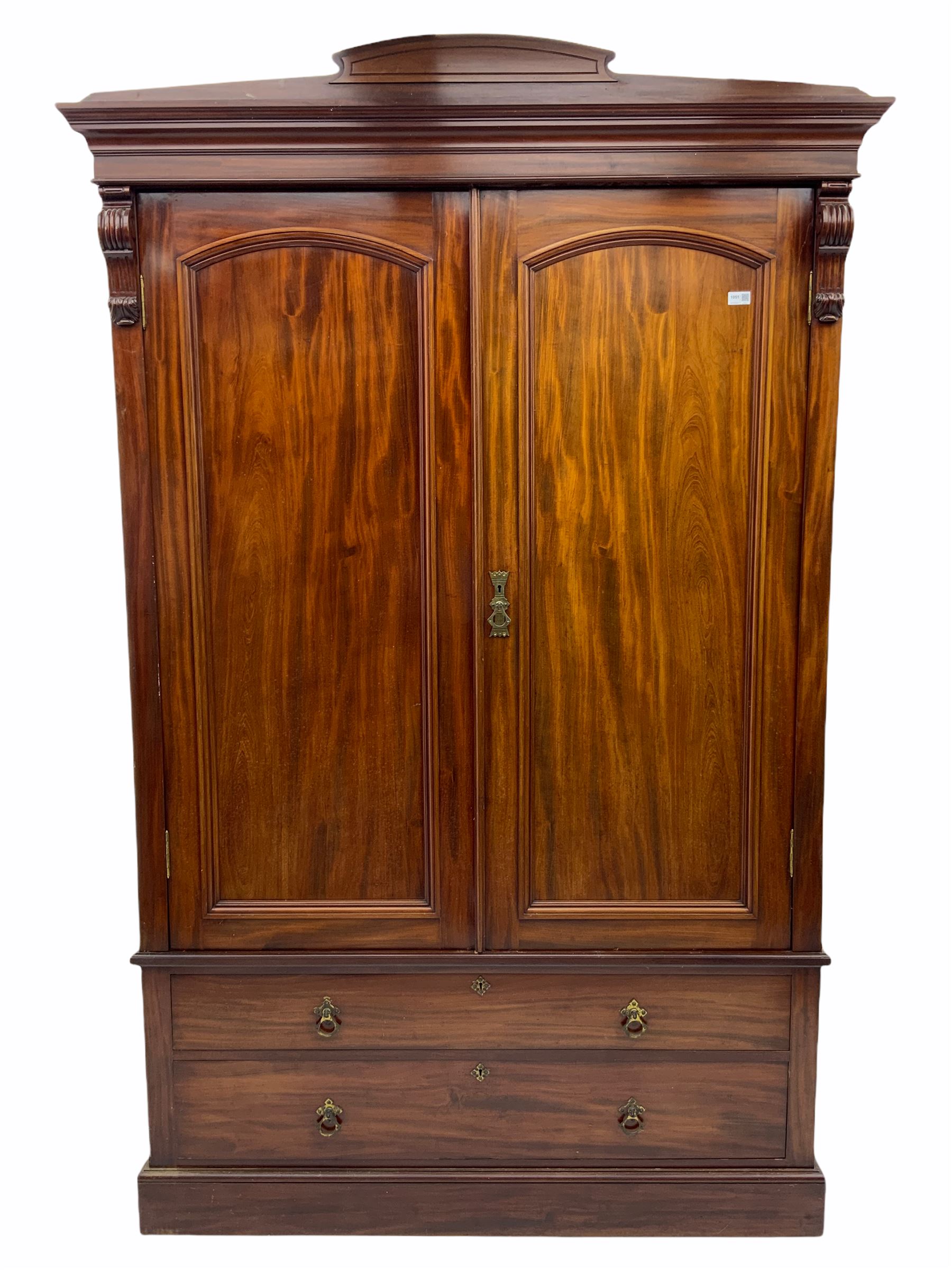 Late Victorian figured mahogany double wardrobe