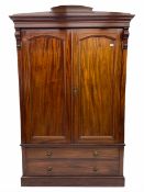 Late Victorian figured mahogany double wardrobe