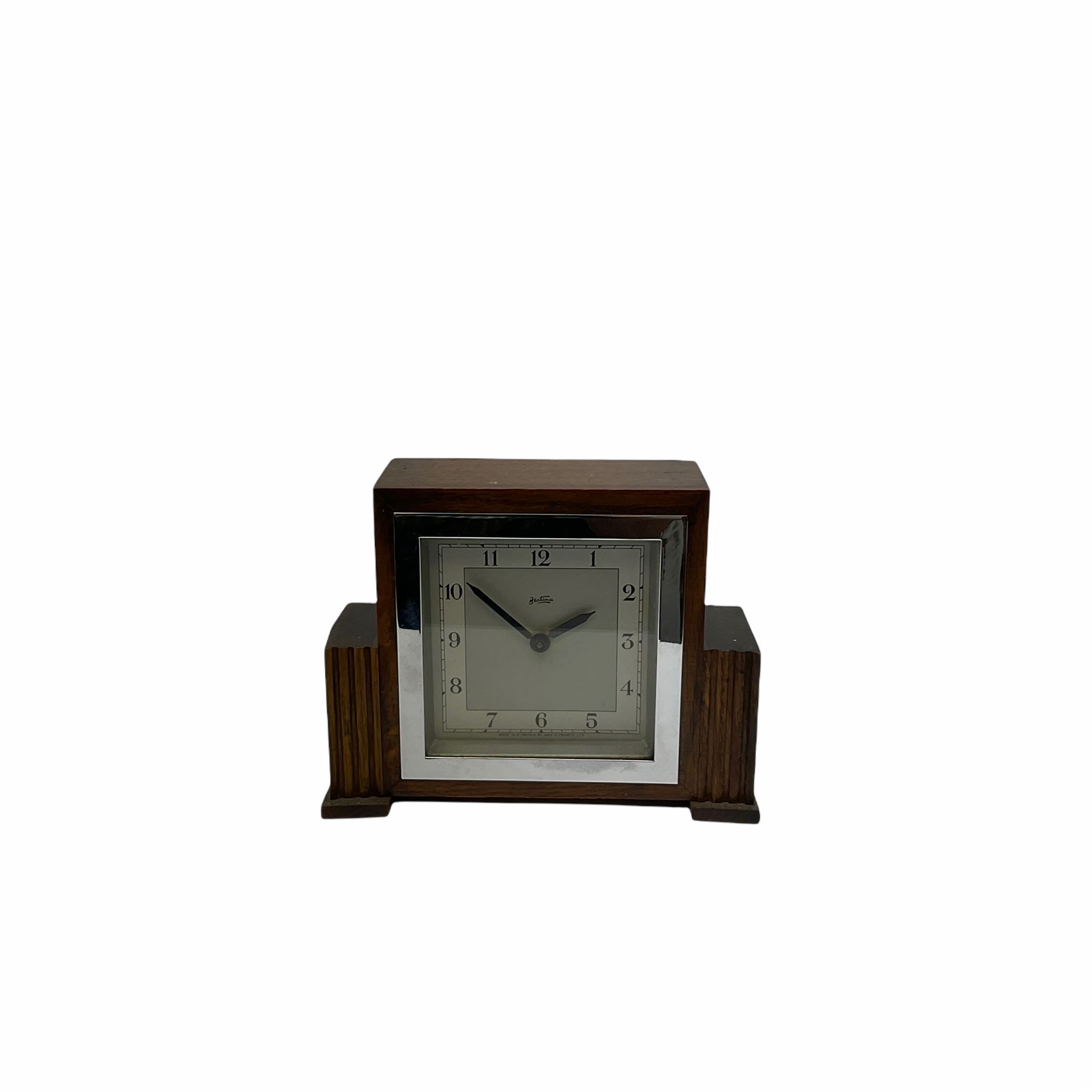 �Bentima� Art Deco English eight-day timepiece spring driven mantle clock with integral winding key