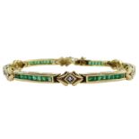 9ct gold square cut emerald and round brilliant cut diamond bracelet