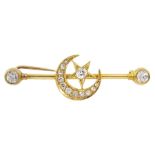 Victorian gold diamond star and crescent bar brooch