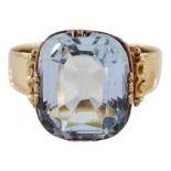 Early 20th century continental 13ct rose gold single stone aquamarine ring