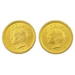 Two Persia (Iran) Mohammed Reza Shah 1 Pahlavi gold coins