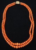 19th/early 20th century graduating double strand coral bead necklace