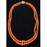 19th/early 20th century graduating double strand coral bead necklace