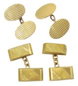 Pair of gold oval cufflinks and one other pair of gold rectangular cufflinks