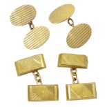 Pair of gold oval cufflinks and one other pair of gold rectangular cufflinks