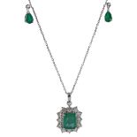 18ct white gold emerald and diamond pendant necklace