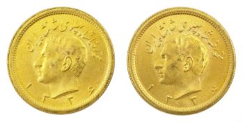 Two Persia (Iran) Mohammed Reza Shah 1 Pahlavi gold coins