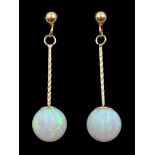 Pair of 9ct gold opal pendant earrings