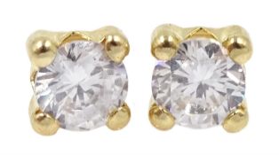 Pair of 9ct gold single stone cubic zirconia stud earrings