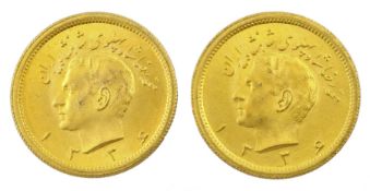 Two Persia (Iran) Mohammed Reza Shah 1 Pahlavi gold coins