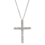 18ct white gold round brilliant cut diamond cross pendant necklace