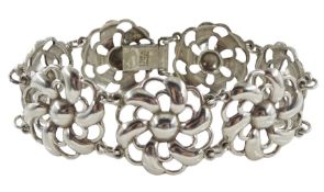 Norwegian silver open flower design bracelet by Aksel Holmsen