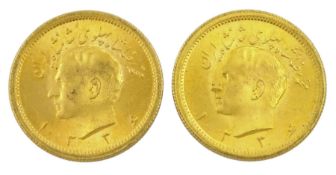 Two Persia (Iran) Mohammed Reza Shah 1 Pahlavi gold coins